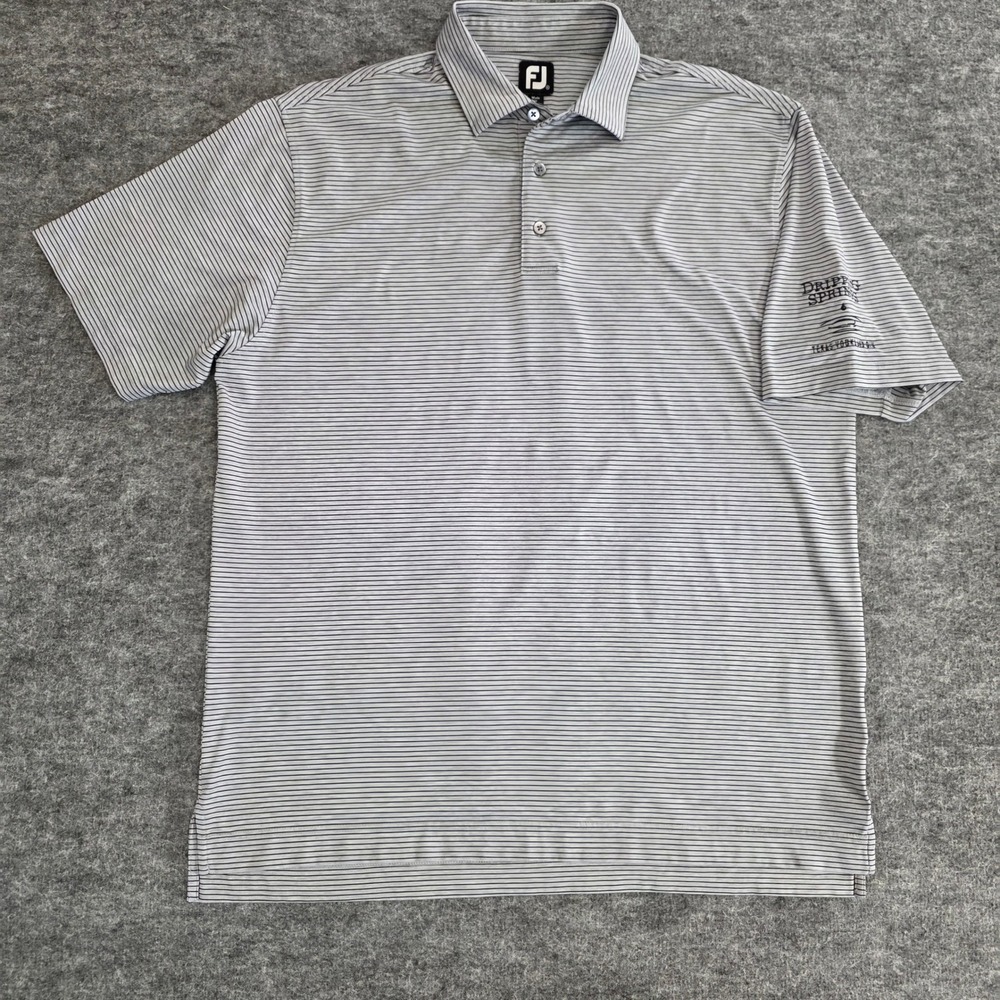 FootJoy FJ‎  Polo Shirt Mens Large Black Gray Striped Short Sleeve Sleeve LOGO